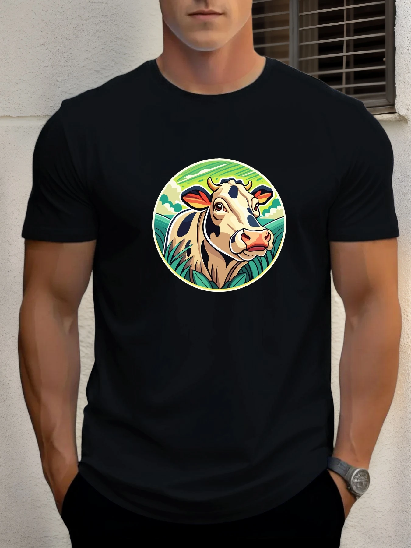 

T Shirt For Men Cow 100% Cotton Graphic Printing Summer Round Neck T-Shirt Casual Breathable Street Style Daily Top