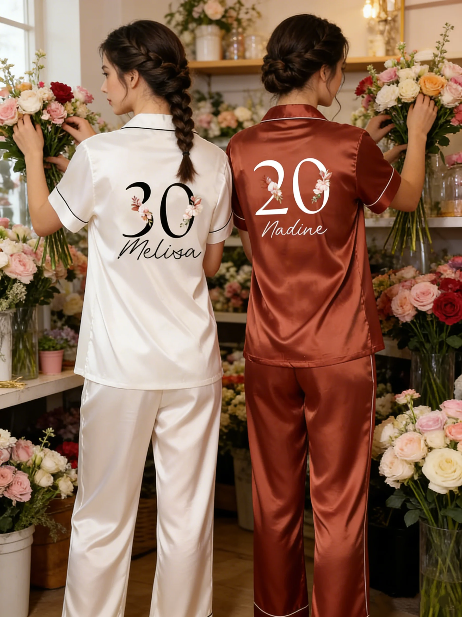 

Personalised Satin Pyjamas Set For 18th 21st 30th 40th 50th Birthday, Custom Sleepwear For Birthday Sleepover Party