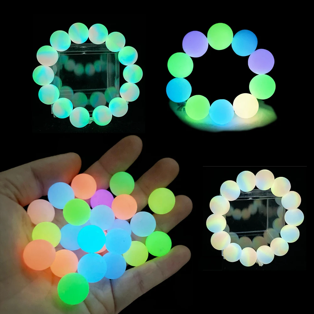 NEW 10mm 12mm 15mm 20pc Silicone Luminous Beads Loose Glow In The Dark Marking DIY Necklace Gift Food Grade Chewing Beads