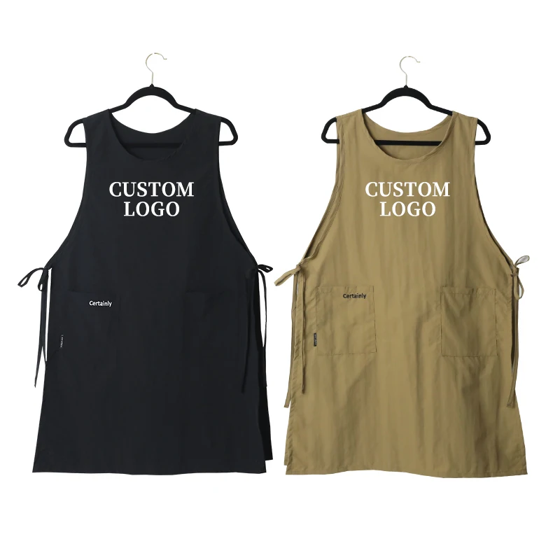 

Custom Logo Long Waterproof Vest Apron for Kitchen Cafe Salon Lightweight Polyester Women's Anti-dirty Work Apron with Pocket