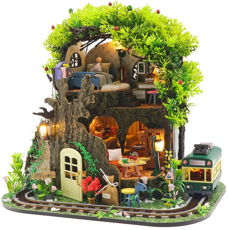 

DIY Wooden Doll Houses Miniature Building Kit With Furniture Forest Tree House Casa Dollhouse Assembly Toys for Adults Gifts