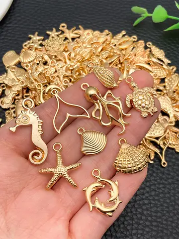 20/50/100pcs KC Gold Plated Ocean-Themed Charm Set (Random Assortment) – DIY Jewelry Making Kit for Necklaces, Bracelets & Earri