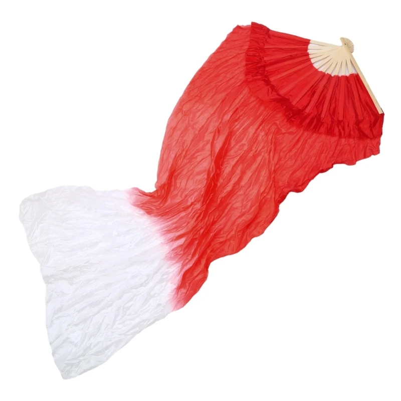 Y1UB Extended Faux Silk Belly Dance Fan Veils Long Folding Fans for Dance Shows Performances Gift for Dance Teachers