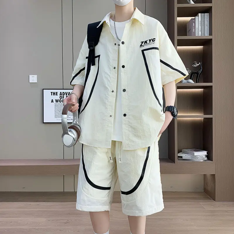 

Fashion Casual Short Sleeve Shirts & Shorts Clothing 2026 Summer Men's Sets Youth Street Wear Loose Top Tees & Pant 2-Piece Suit
