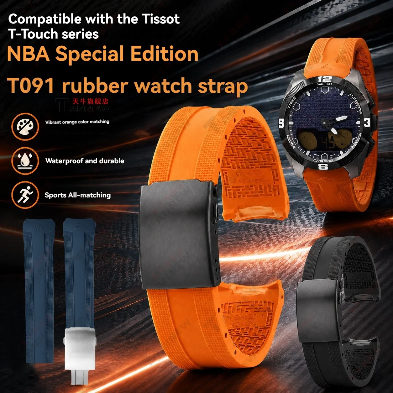 22mm Soft Rubber Strap for Tissot T-Touch T091 T091420A, Men‘s Silicone Watch Band Replacement
