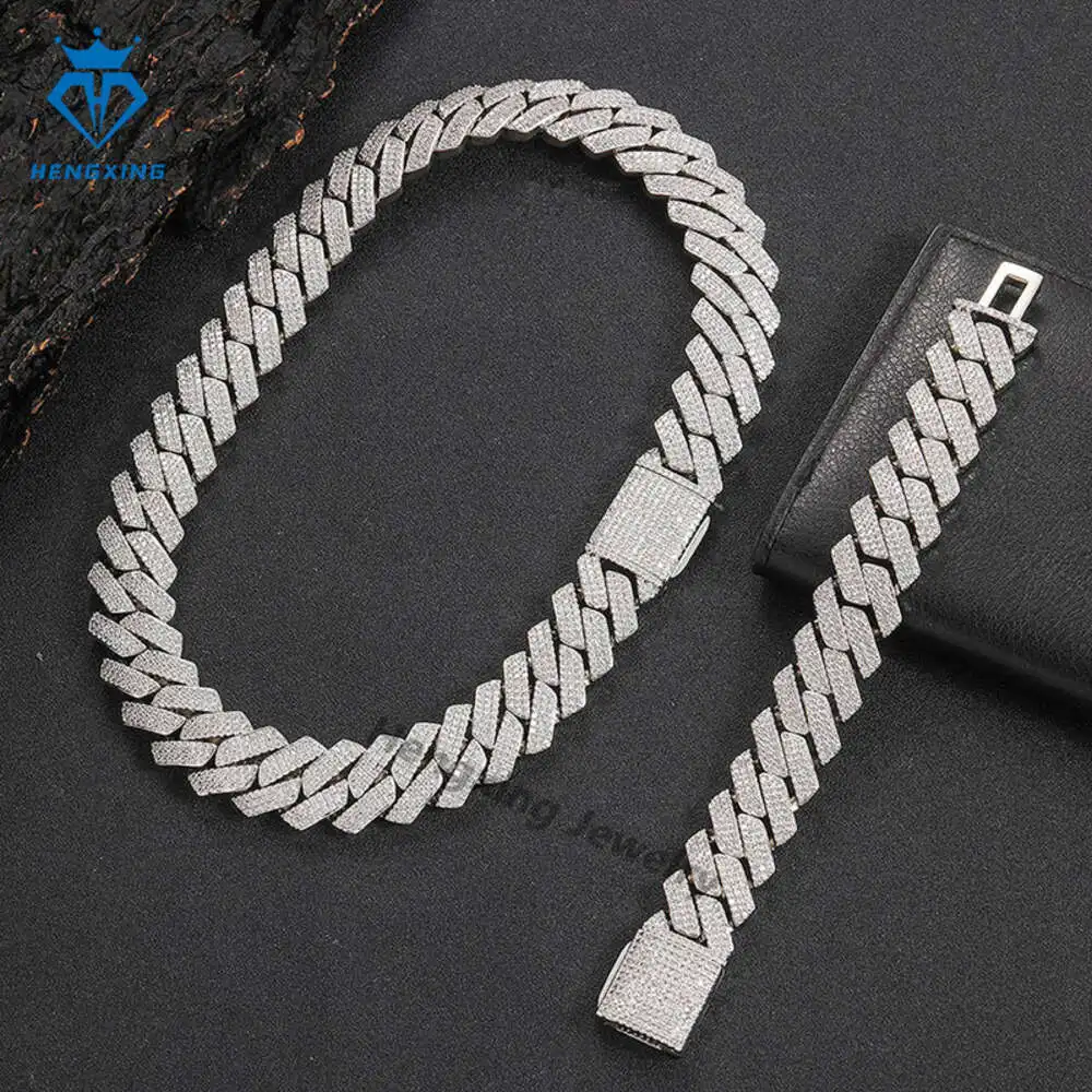 

Модные ювелирные изделия S925, сверкающий кубинский браслет-цепочка 18 мм, бриллианты из искусственного муассанита, бриллианты, звеньевая цепочка, ожерелье