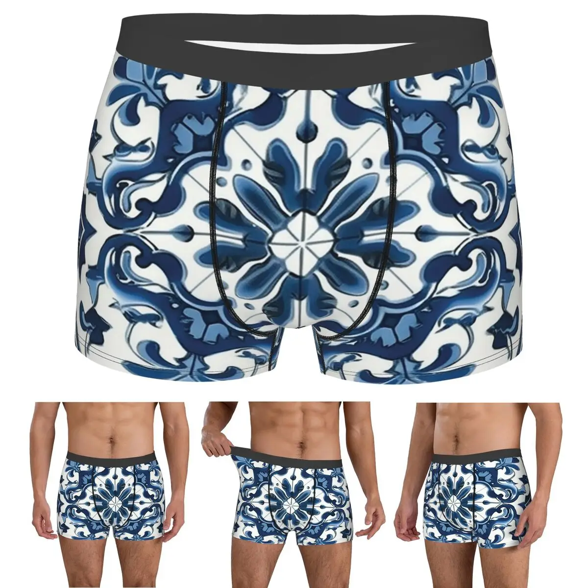 

Boxer Underpants Shorts Blue And White Majolica Pattern Panties Male Ventilate Underwear for Homme Man Boyfriend Gifts