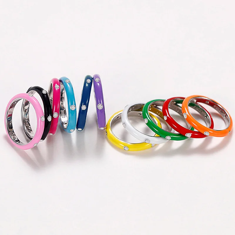 

CAOSHI Fancy Enamel Rings Colorful Finger Accessories Female Daily Wearable Shiny Cubic Zirconia Stone Jewelry with Simple Style