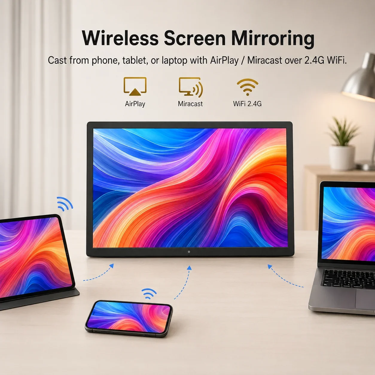 LESOWN 15.6 Inch Portable Monitor 1080P FHD 100% sRGB WiFi Wireless HDTV Secondary Display for Laptop Phone Office Gaming