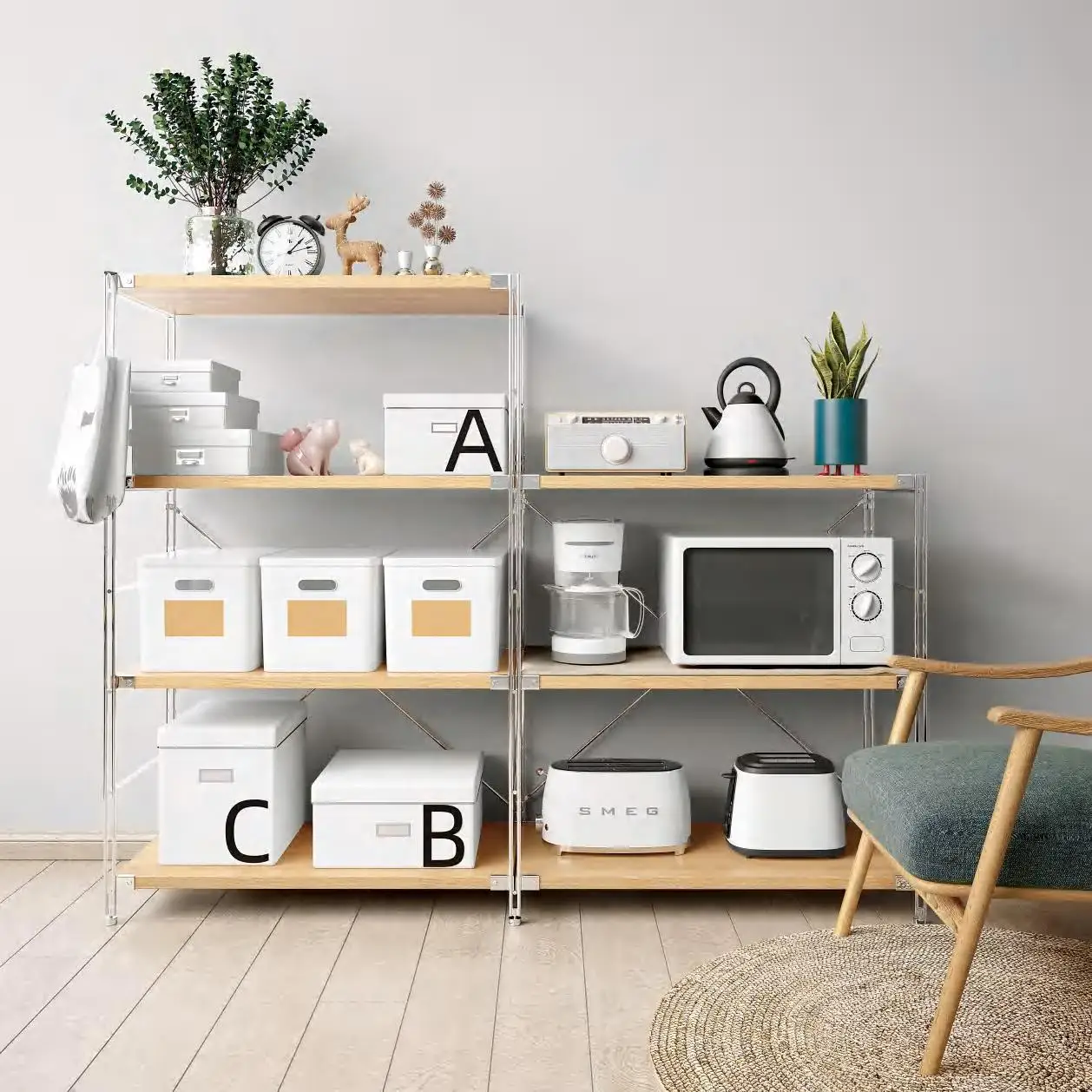 Modern Industrial Metal Frame Wooden Bookshelf Drawer Multi-Functional Stacking Shelves for Living Room Kitchen Islands Carts