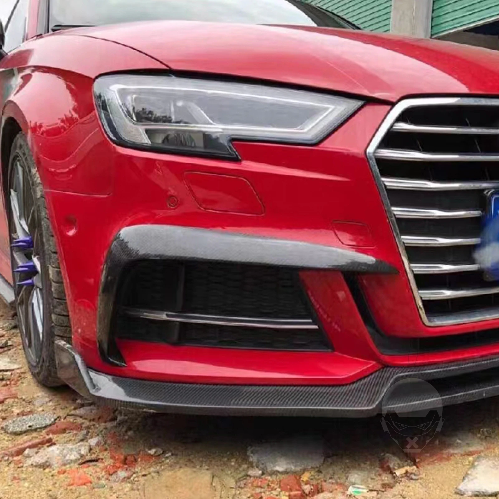 For Audi A3 8V S3 2017-2019 Real Dry Carbon Fiber Front Bumper Splitter Canards Fins Spoiler Car Accessories Decorative