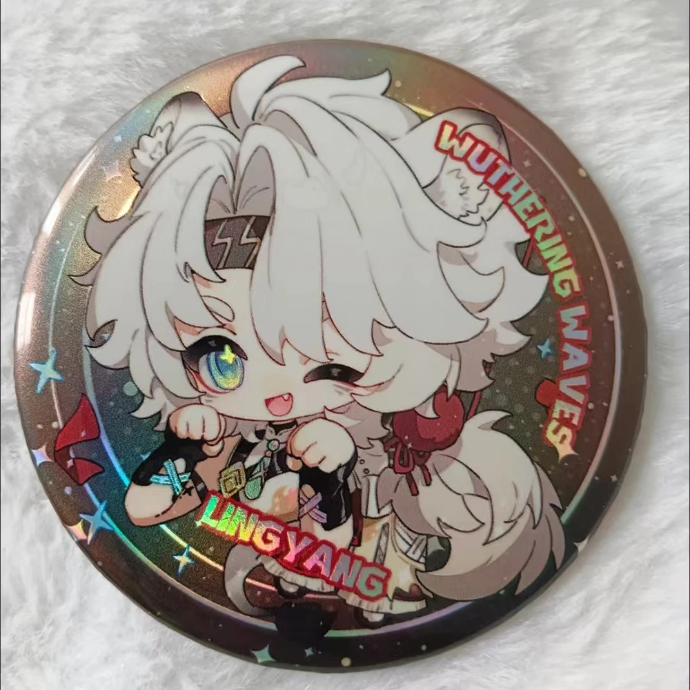New Wuthering Waves Laser Badge Scar Jinhsi Yinlin Camellya Rover Cute Cartoon Anime Pin Double-Flash Brooch Game Gift