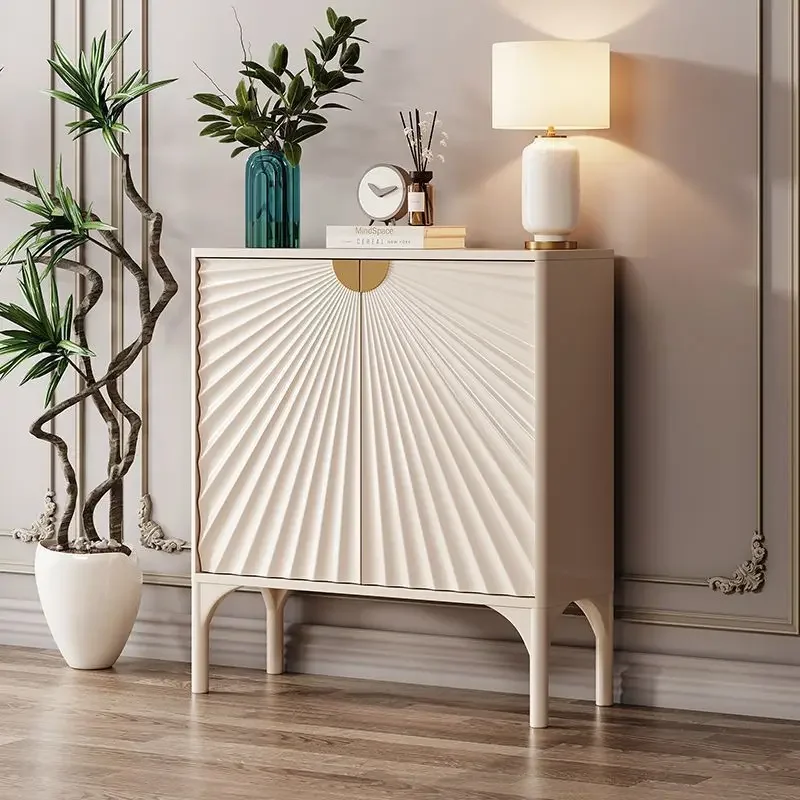 French Cream Wind Entrance Cabinet Nordic Household Foyer Shoe Cabinet American Solid Wood Art Decoration Cabinet Light Luxury S