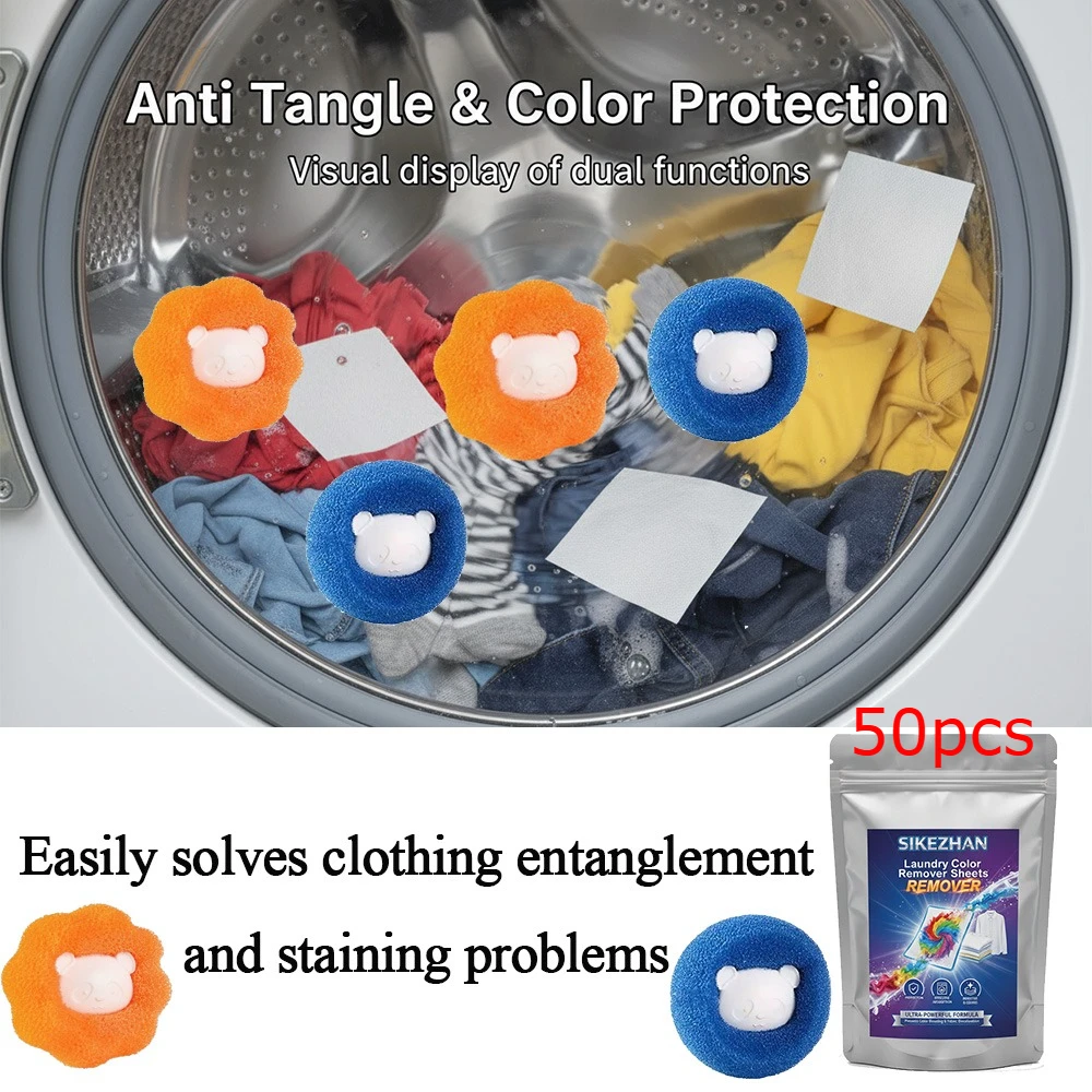 Little Bear Anti-Tangle Laundry Balls + Color-Catching Sheets Set: Prevents Tangling, Color Transfer, and Protects Clothing.