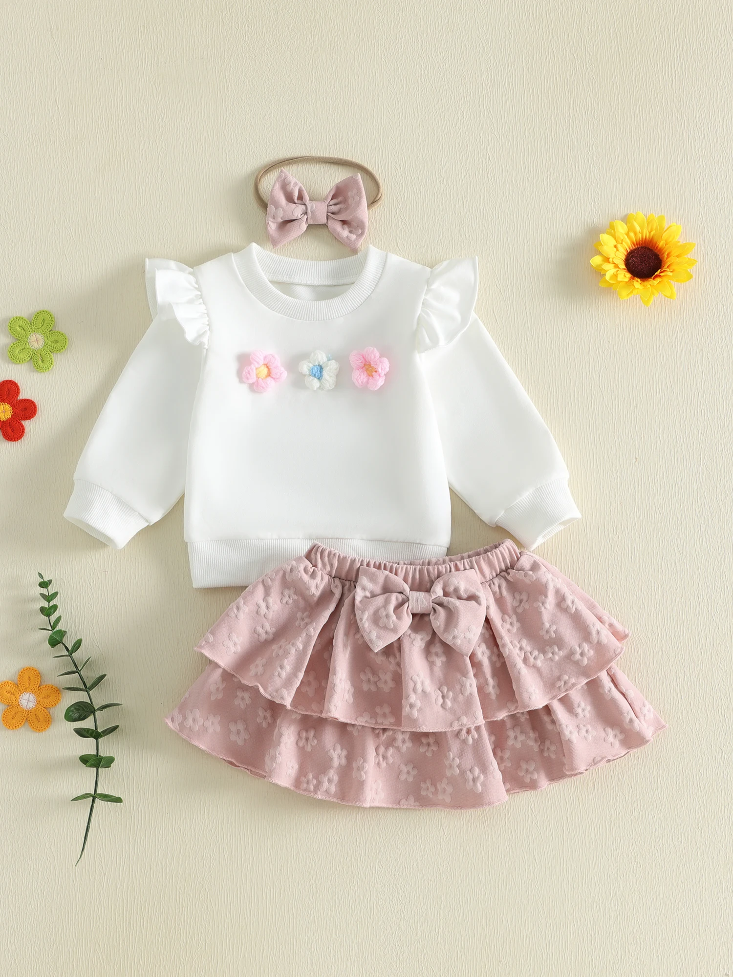 Girl Skirt Flower Girl Winter Fall Toddler Sweatshirt-Layered-Skirt Layered-Skirt-Headband Toddler Girl Winter