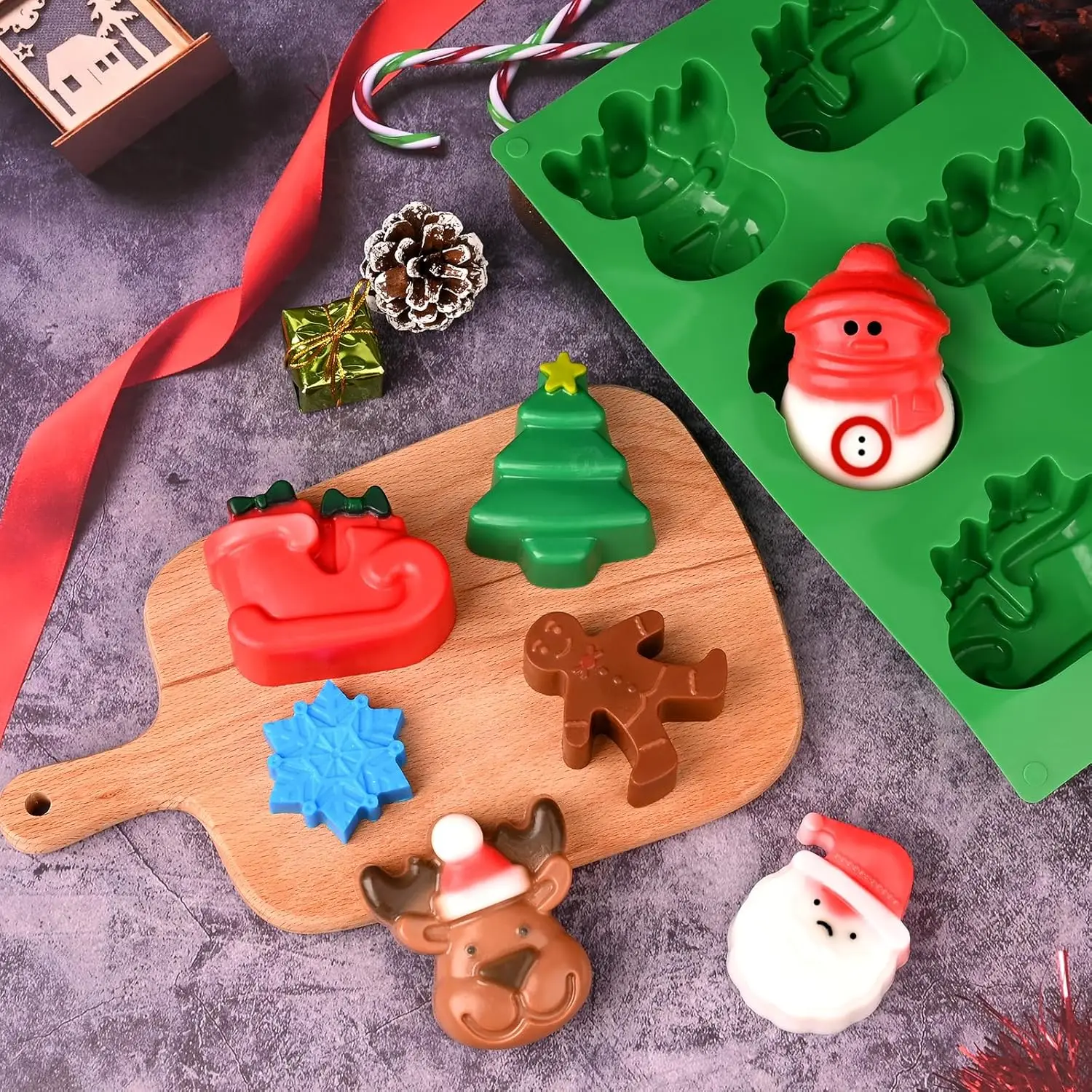 Christmas Tree Santa Claus Shape Silicone Mold Cake Decoration Fondant Cookies Tool Gumpaste Candy Chocolate Mold For Baking