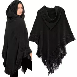 Pullover Casual Women Hooded Sweater Tassel Solid Jumper Cloak Autumn Spring Knitting Fashion Pullover Capes Warm Tassel Sweater