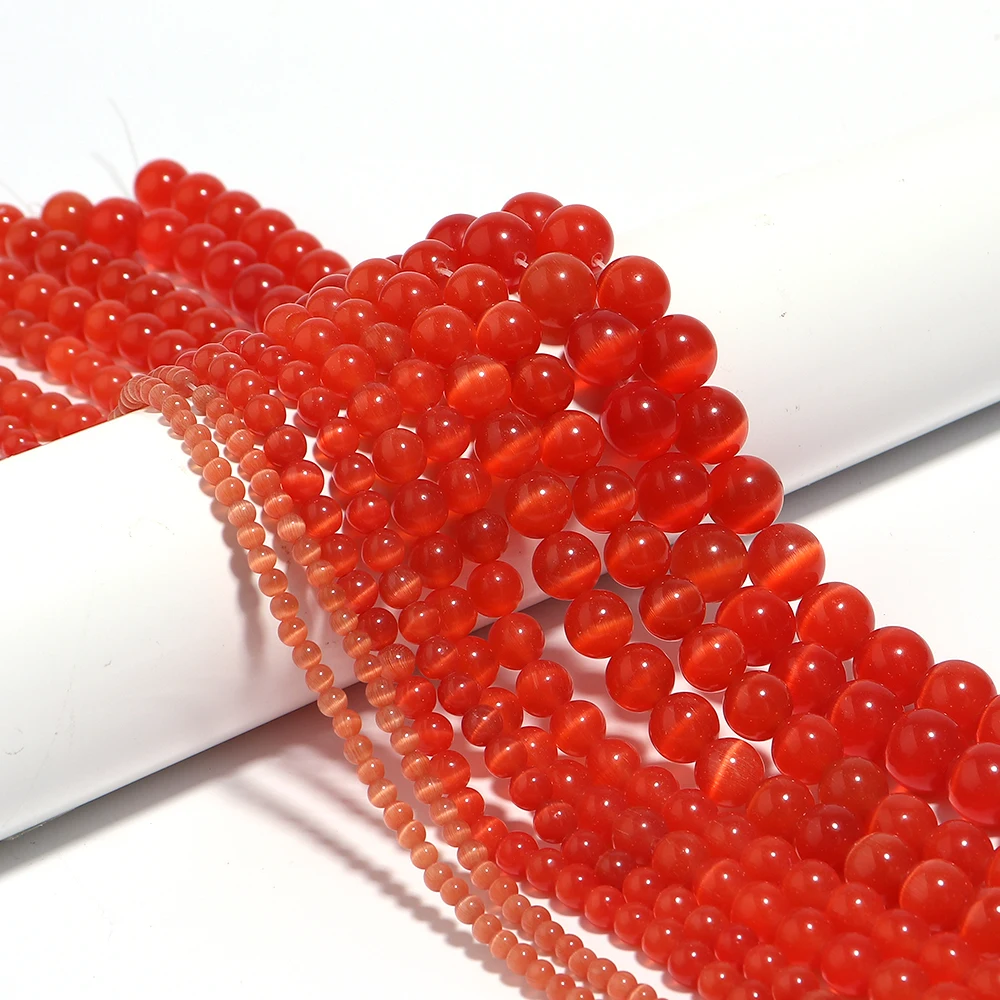 1 Strand 4/6/8/10/12mm Cat Eye Stone Beads Red Color Natural Stone Beads For Jewelry Making DIY Necklace Bracelet Accessories