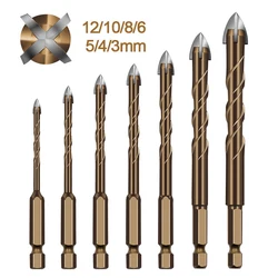 Broca de aleación cruzada con mango Hexagonal, broca de cerámica con ranura en espiral de cuatro bordes, broca de perforación de azulejos de vidrio, ladrillo vitrificado