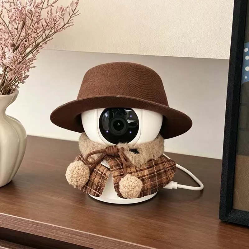 Camera Decorative Clothes Hat Set Retro Plaid Cape Costume For Indoor Security Camera Only Decor Camera Not Included