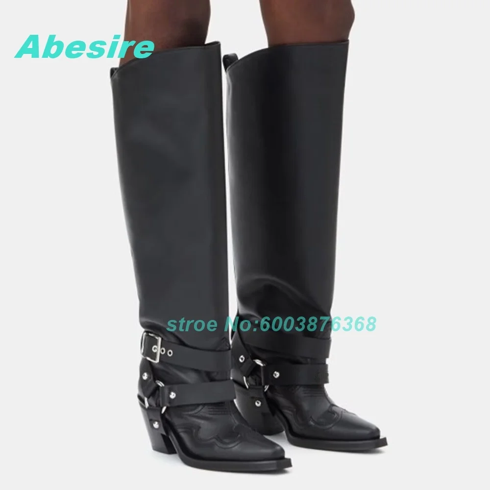 Butterfly Knot Patchwork Ruffle Knee High Boots Pointed Toe Chunky Heels Solid Shoes for Women Sweet Cute Fashion Shoes New