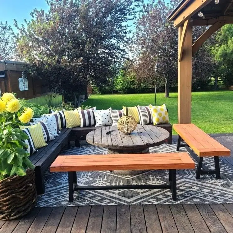 Outdoor Acacia Wood Bench,  Bench Farmhouse Dining Bench for 6 People Backless Oil Finished Teak Bench