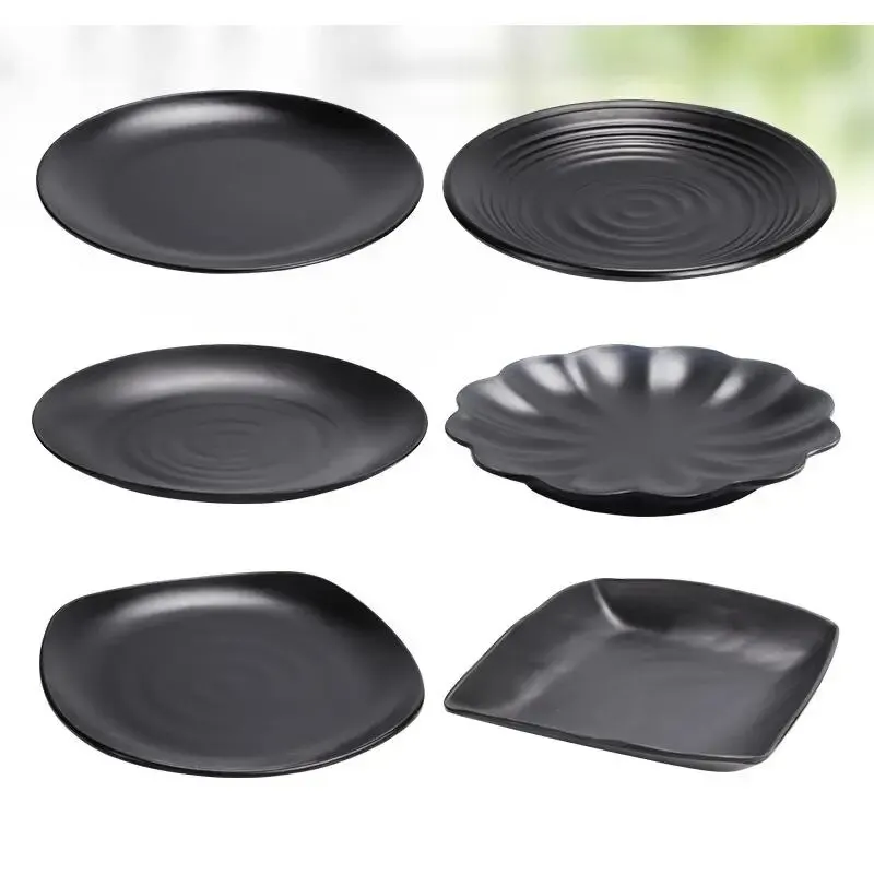 

Melamine Tableware, Barbecue Plate, Black Round Plastic Dinner Restaurant Sushi Cake, Dessert Plate