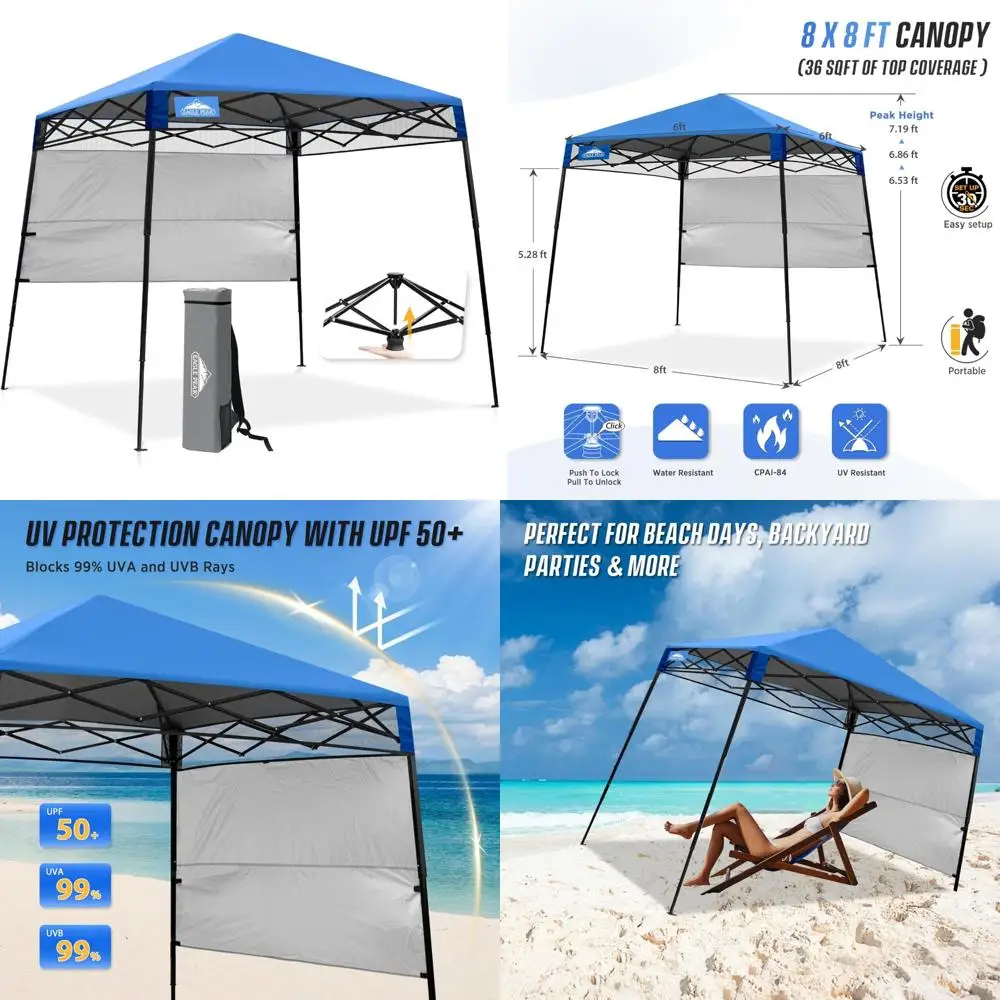 

Compact Portable 8x8 Instant Canopy Tent with Sidewall, Ideal for Beach, Sports, Camping, and Outdoor Events