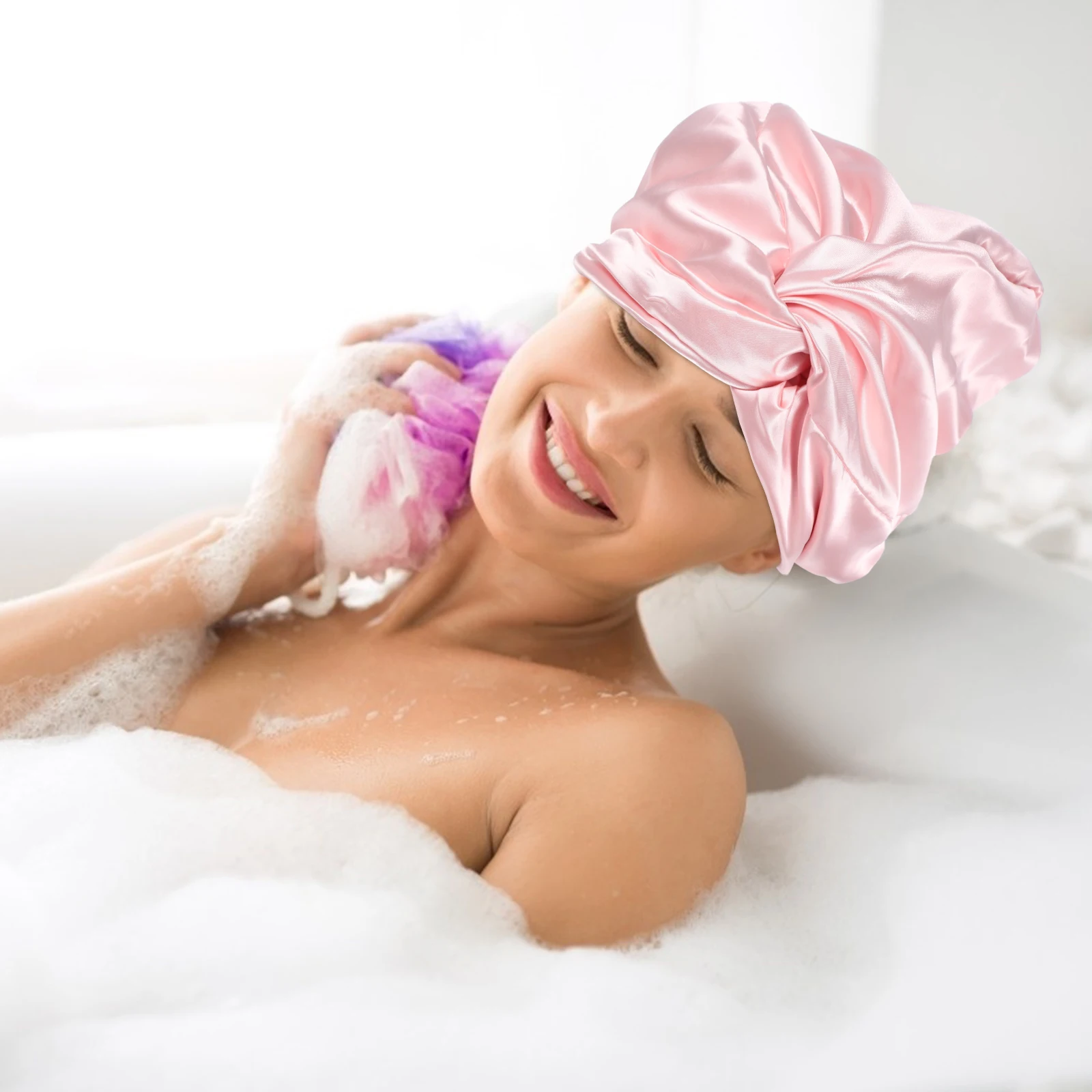 

Sleep Cap Imitation Silk Hair Wrap for Sleeping Bathing Makeup Stylish Soft Hair Protection Silk Bonnet for Sleeping