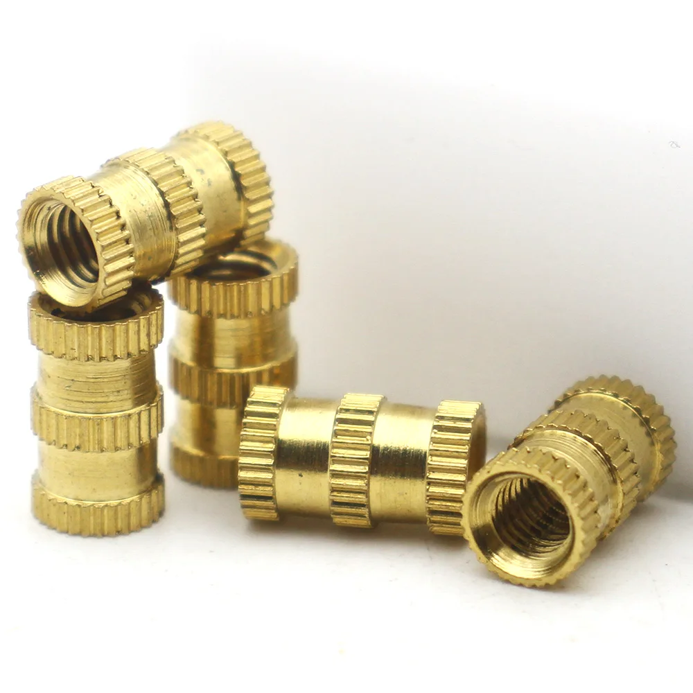 M1.6 M2 M2.5 M3 M4 M5 M6 M8 M10 Brass Knurled Insert Nuts Double Pass Embedded Threaded Inserts for Furniture Plastic Injection