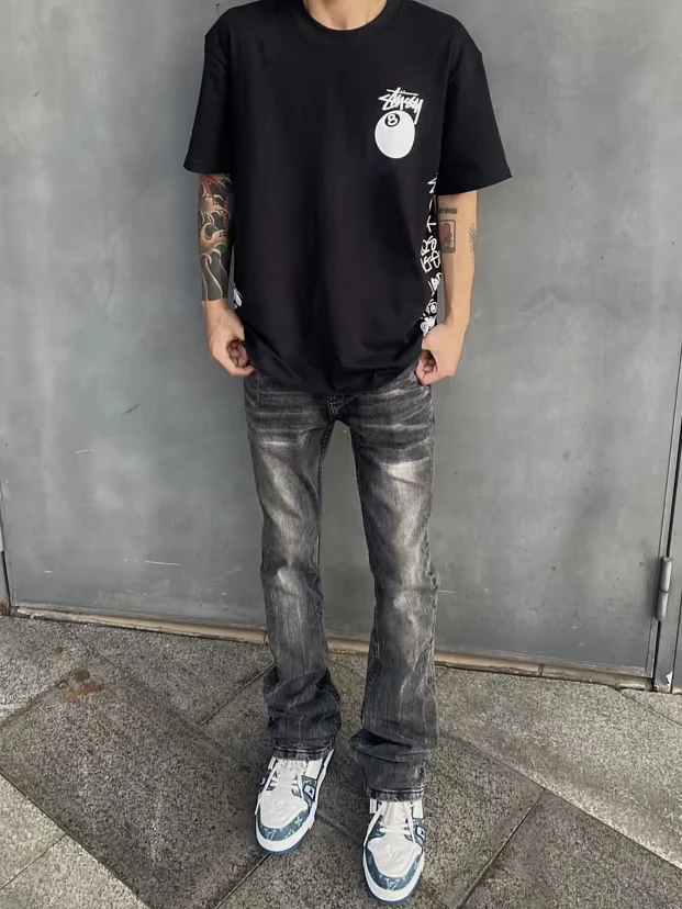

Versatile High Street Wide Leg Jeans Heavy Wash Grey Denim Men Women Casual Straight Tube Trousers Youth Fashion Jeans