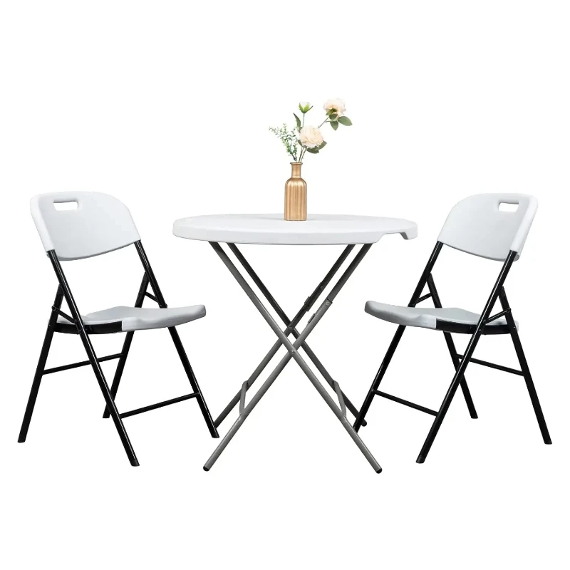 

White Plastic Folding Chairs Set of 2 Metal Frame 300 lbs Outdoor Patio Wedding Event Camping Dining