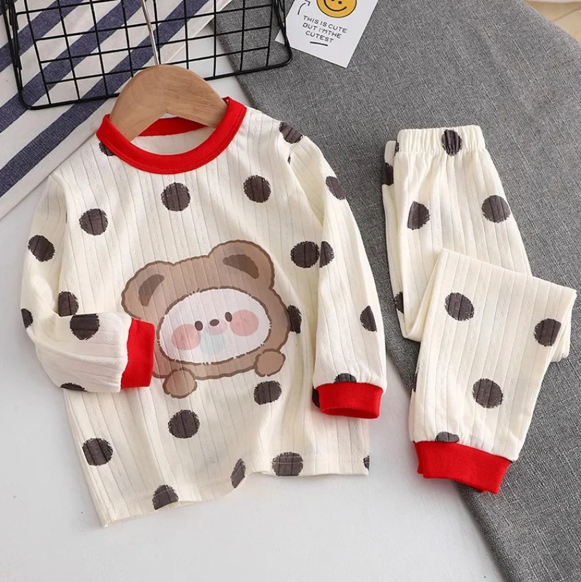 Baby Two Piece Pajama Suit For 6-48 Months Toddlers Sweet Cartoon Printed Long Sleeve Top+Trousers Outfit Kid Popular Costume
