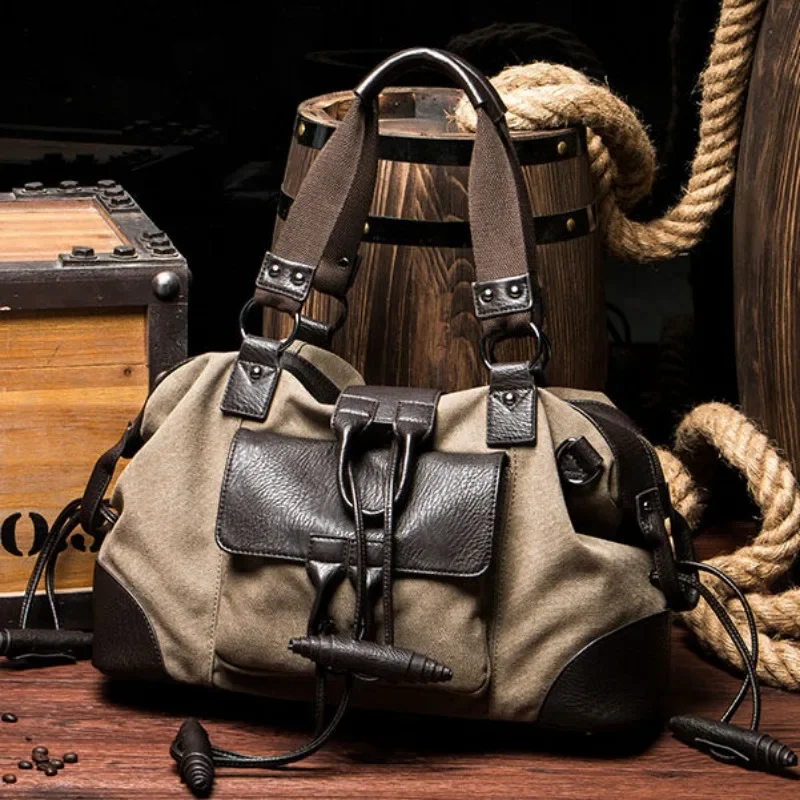 Men Shoulder Tote Canvas Crossbody Bag Boy Casual Package Fashion Trend Big Capacity Travel Purses Transverse Square Handbags