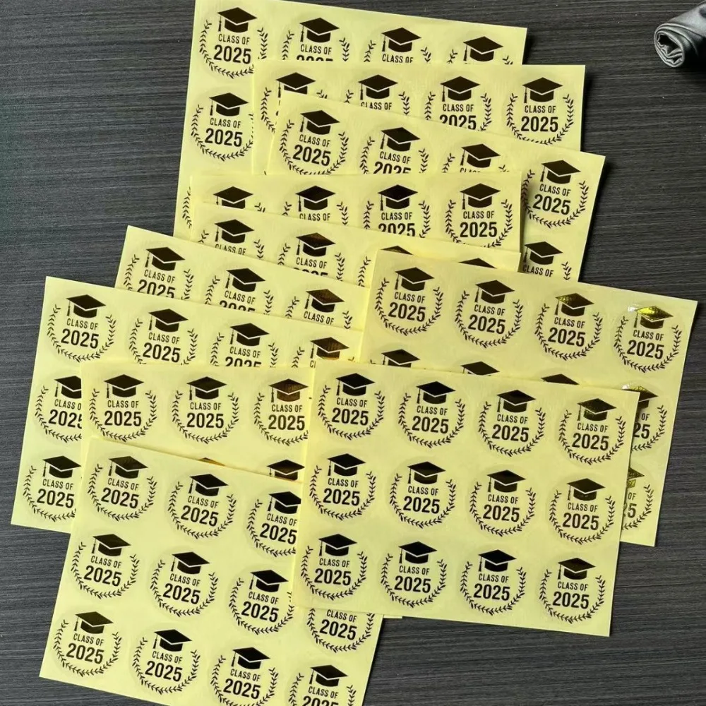 120pcs Gold Foil Class of 2025 Stickers Waterproof DIY Happy Graduation Party Supplies Transparent Envelope Seals