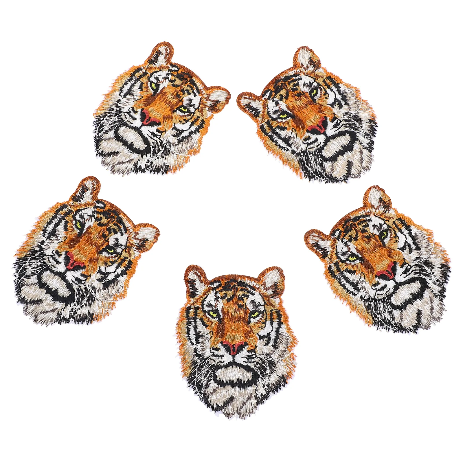 5 Pcs Tiger Head Patch Adhesive Patches Repairing Backpack Clothing Decors Embroidery Hat Polyester