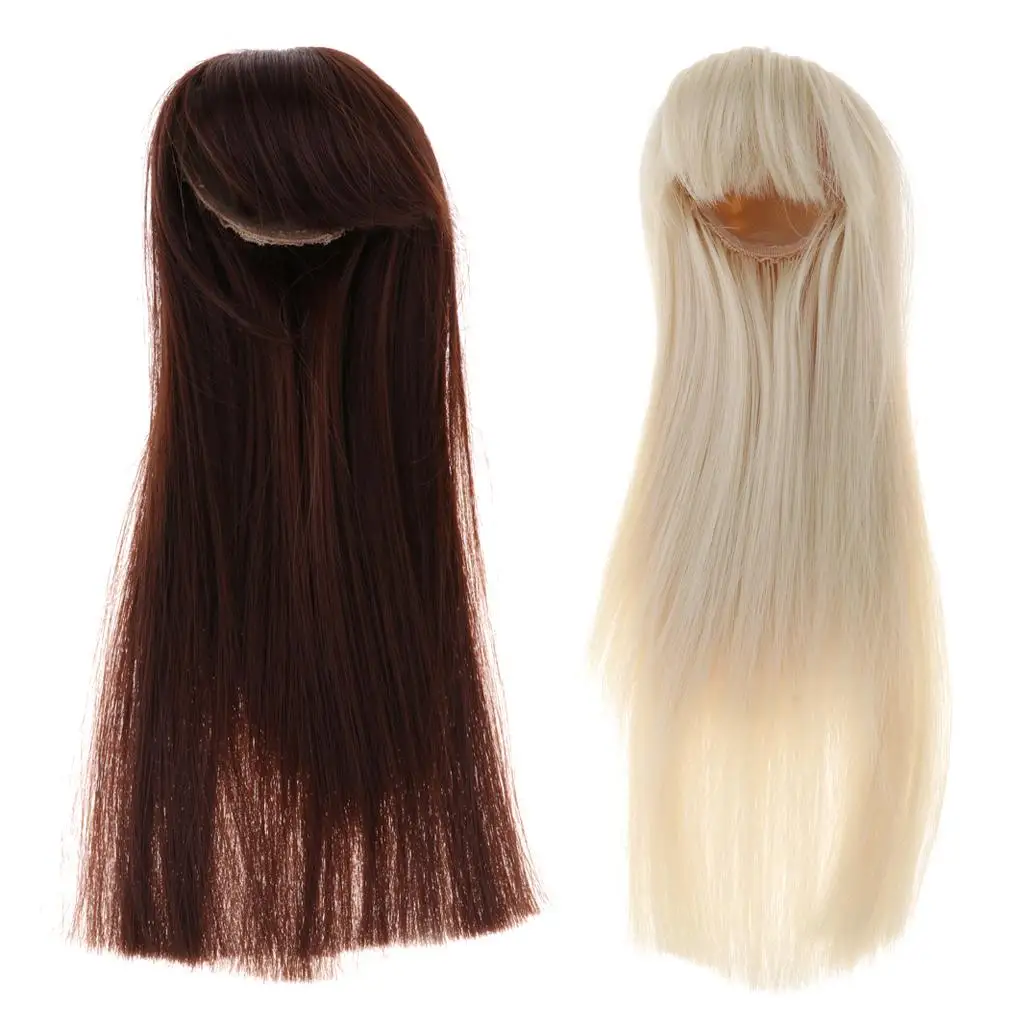 1/4 BJD Full Wigs Long Straight Synthetic Hair for Dollfie DIY Custom