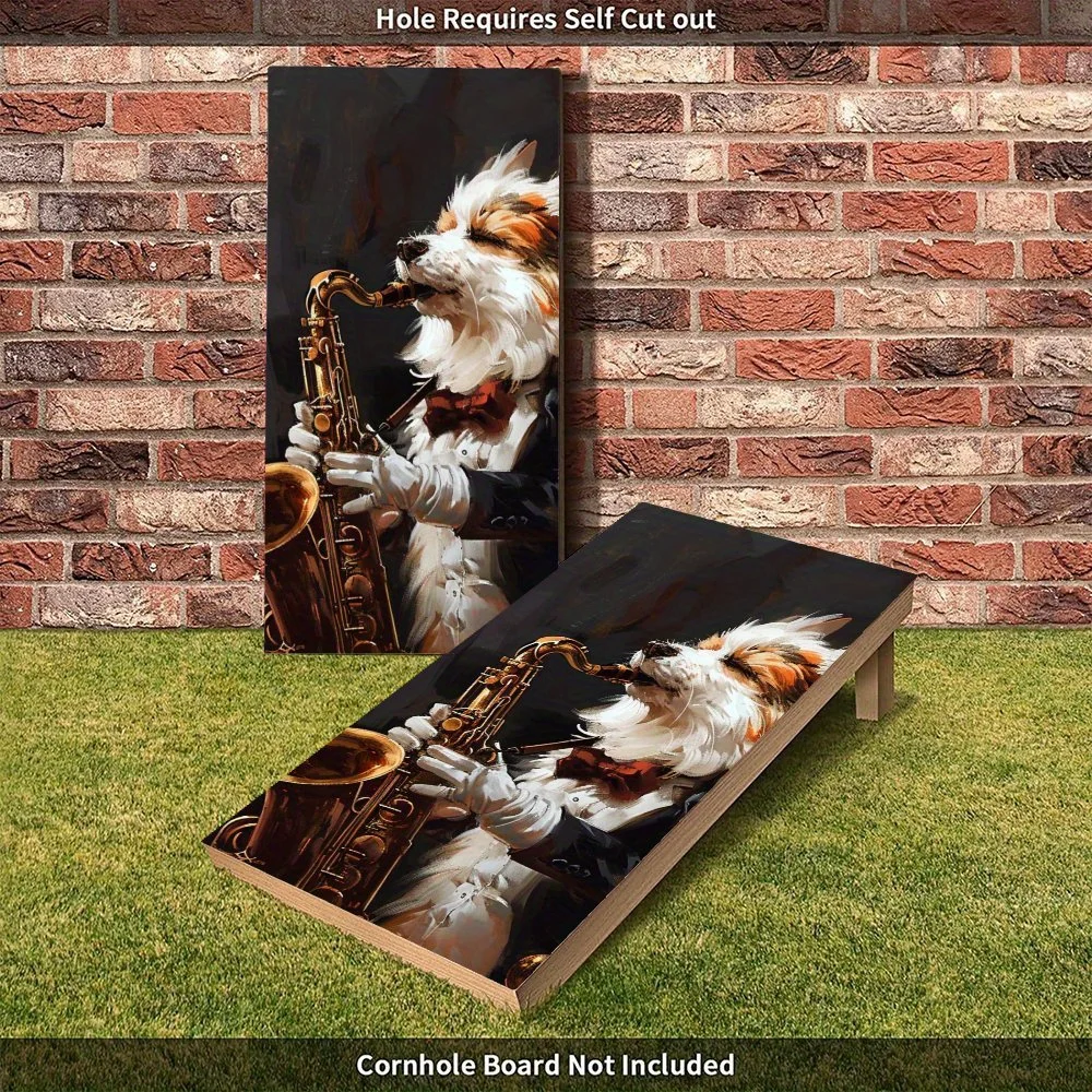 كلب مع الساكسفون، فن الحيوانات الأليفة الأنيق، ديكور الموسيقى، قيمة عالية! ملصقات رمل من الفينيل المسطح ثنائية الأبعاد - خالية من الفقاعات، سهلة الاستخدام، وات #3