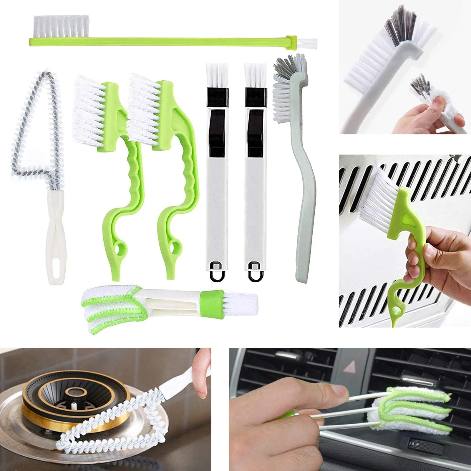 8Pcs/Set Plastic Car Vents Door Window Track Guide Rail Groove Cleaning Brush Auto Air-conditioning Shutters Gap Cleaning Tools