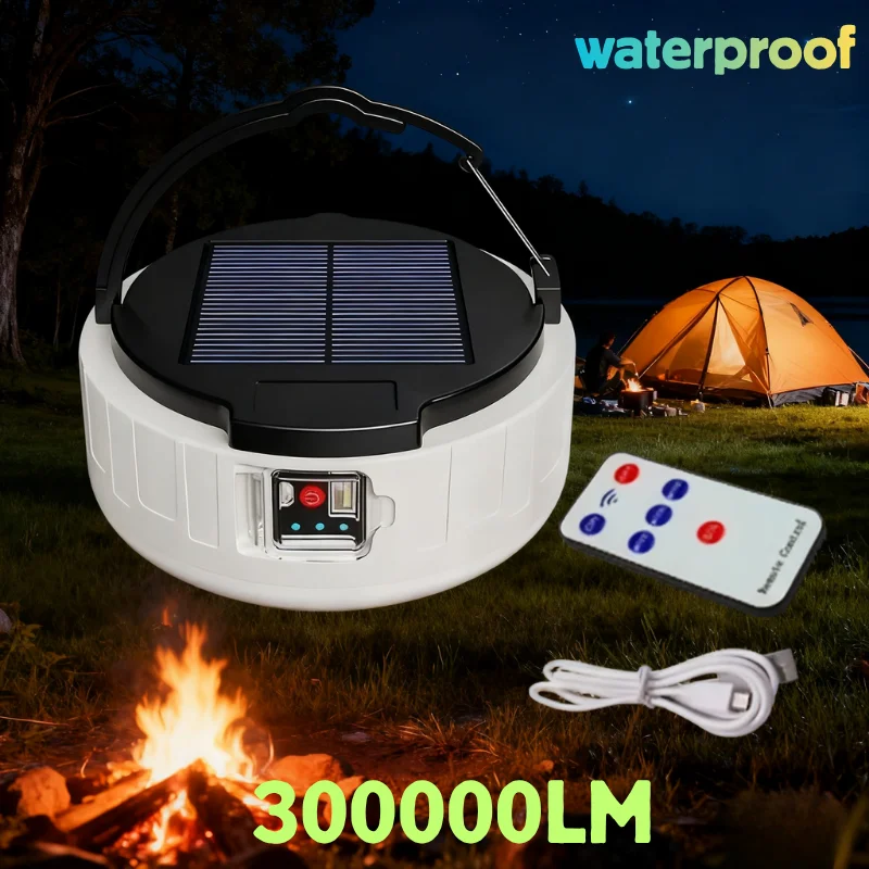 Solar Camping Light USB Rechargeable LED Light Bulb Waterproof Emergency Lights Tent Lamp with Remote Lanterns For