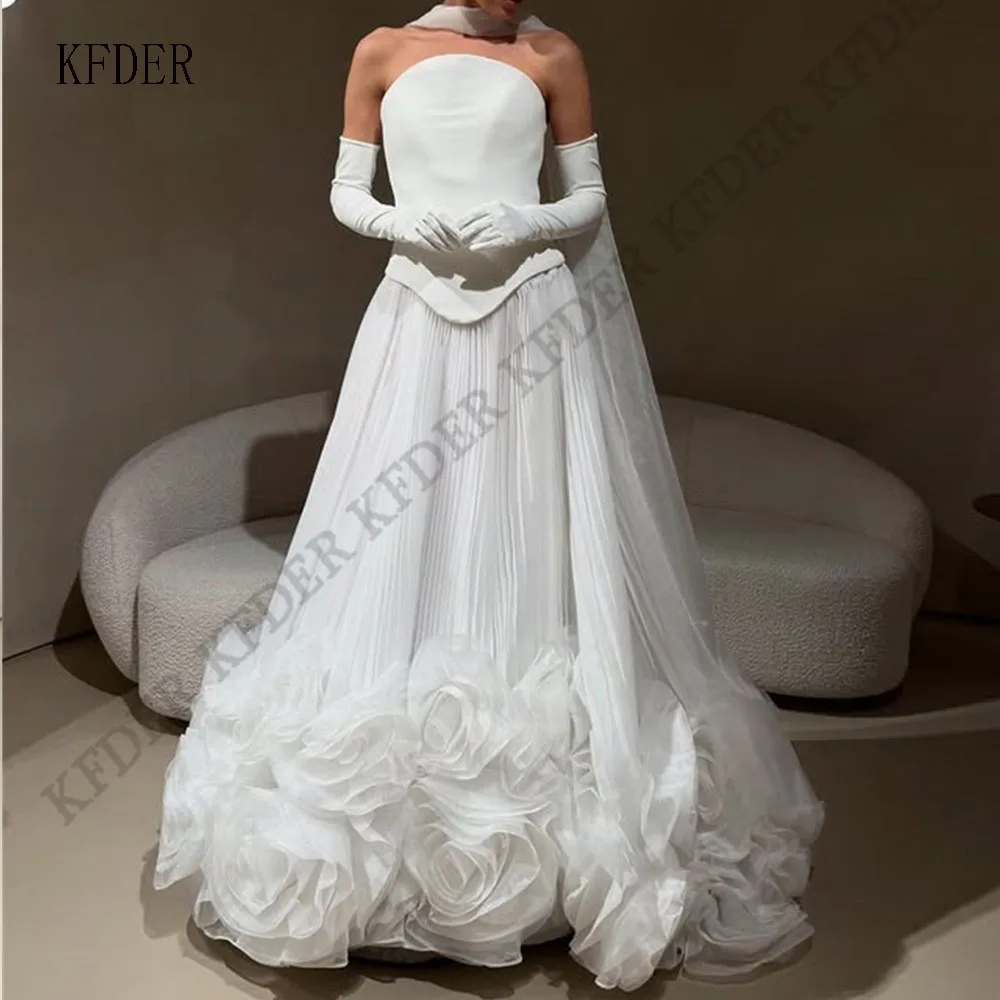 Generous Wedding Dresses A Line Woman's 3D Flower Strapless Party Bride Ball Gowns Formal Customized Vestidos De Novia