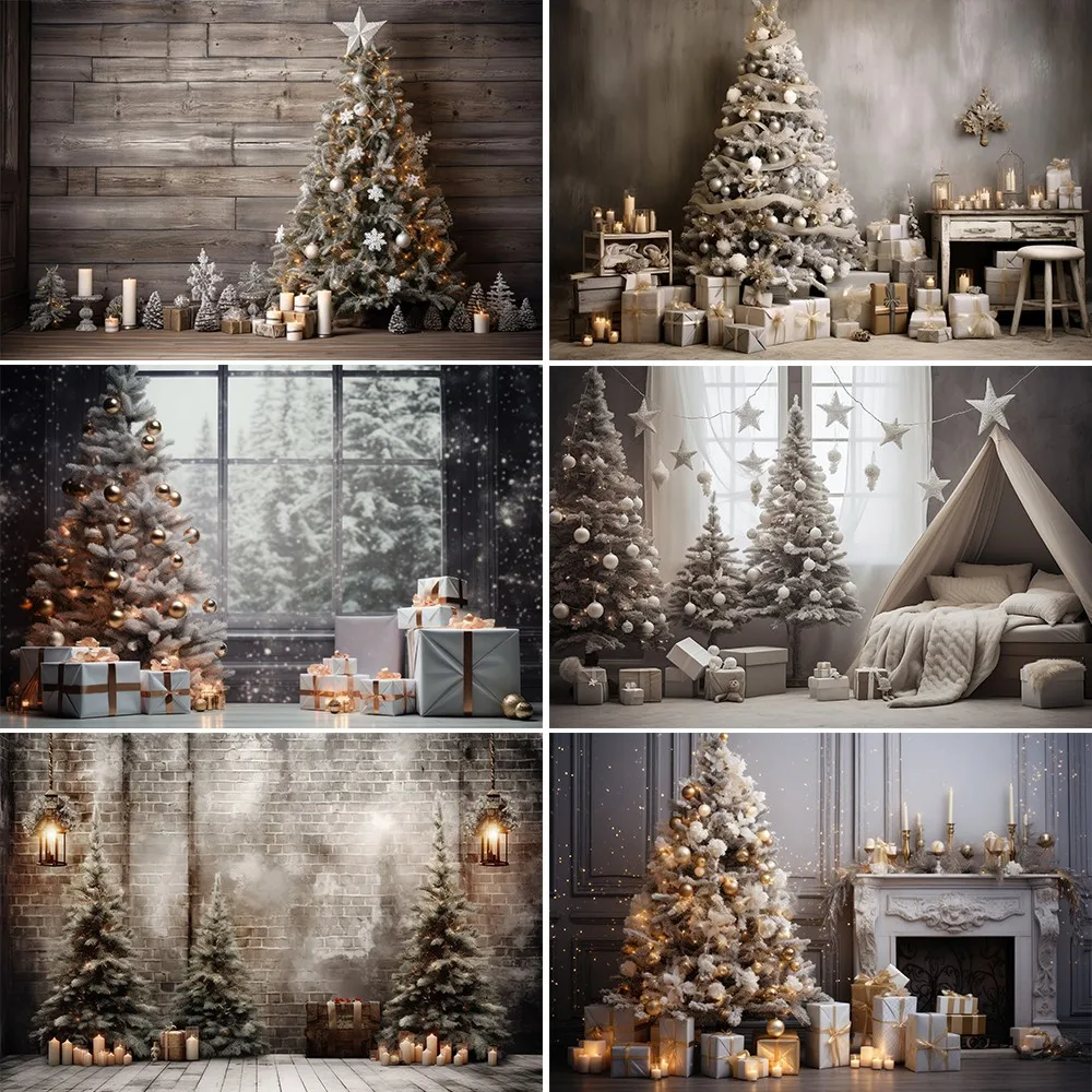 

Bonvvie Christmas Backdrop Xmas Tree Fireplace Snowflake Kids Baby Portrait Family Party Decor Photocall Photography Background