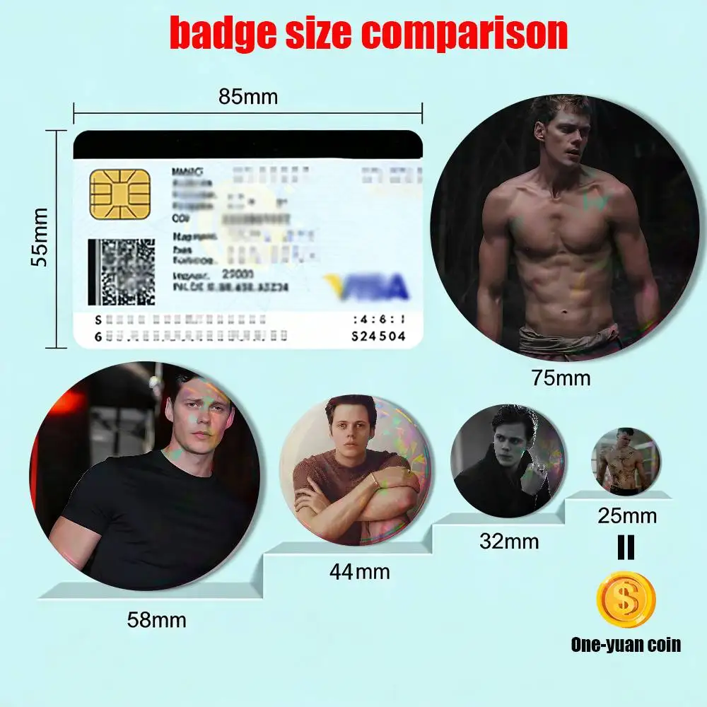 Muscle cool Bill Skarsgard Reflective Pin Tinplate Round Brooch Cartoon Cosplay Badges for Bag Hat Toys Gifts