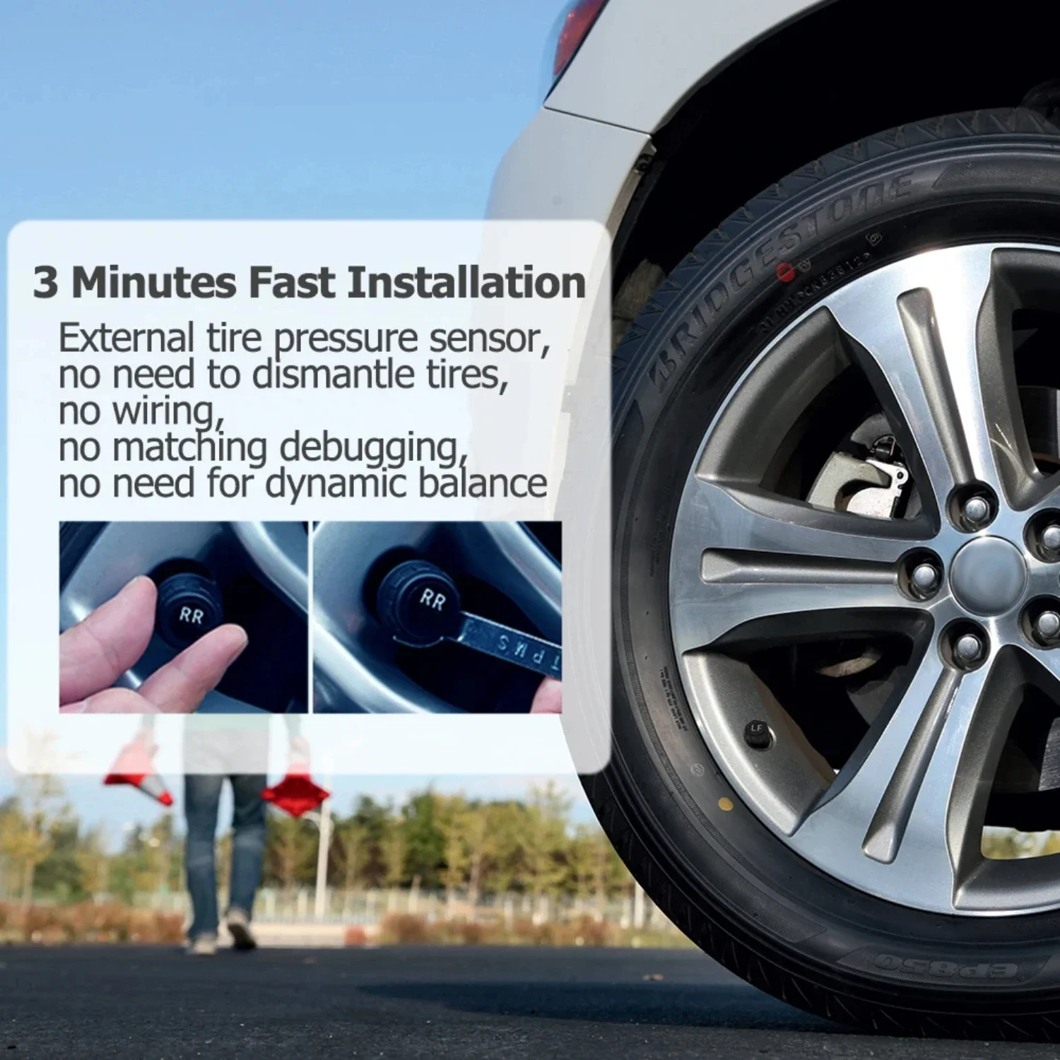 

Wireless Car TPMS with LCD Display & 4 External Sensors