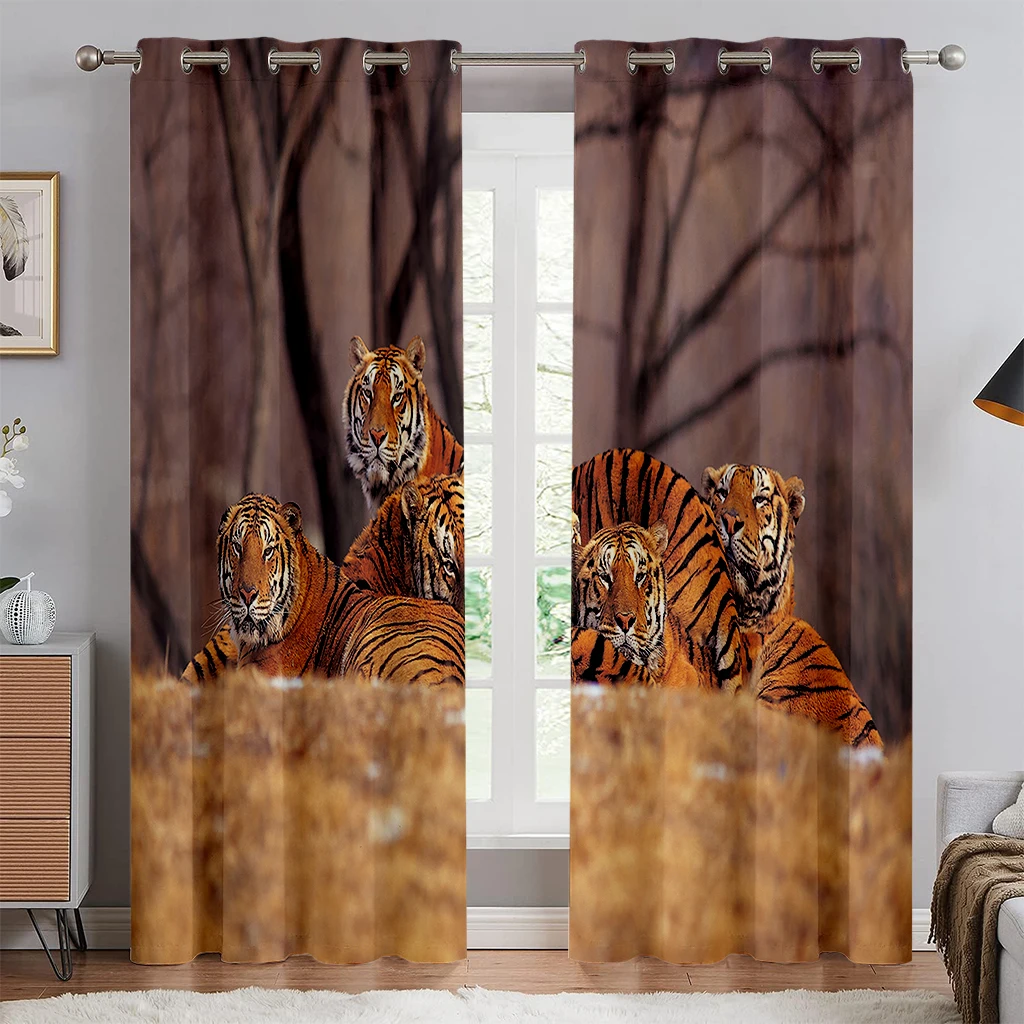 Blackout Heat Insulation Curtains Animal Lion Tiger 3d Printing Curtains Bedroom Living Room Balcony Blackout Curtains 2PCS