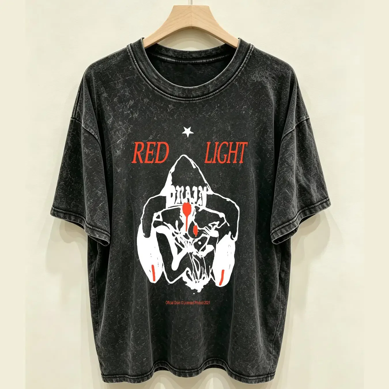 washed T Shirt Drain Gang Bladee Red Light Music Band HL7565 vintage Washed Casual graphic Versatile Stylish Unisex streetwear