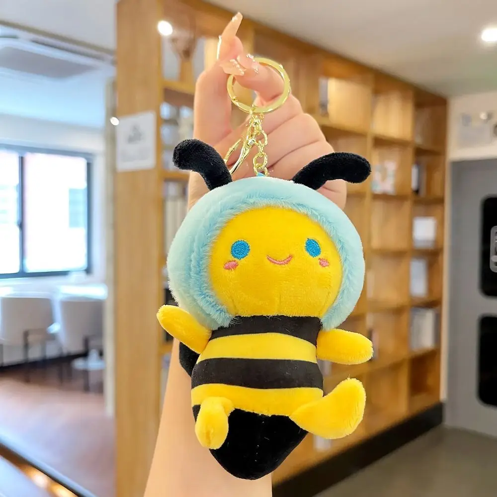

Little Bee Shape Bee Plush Keychain Stuffed Cotton Cartoon Bee Doll Bag Pendant Funny Creative Plush Animal Bee Keyring Female