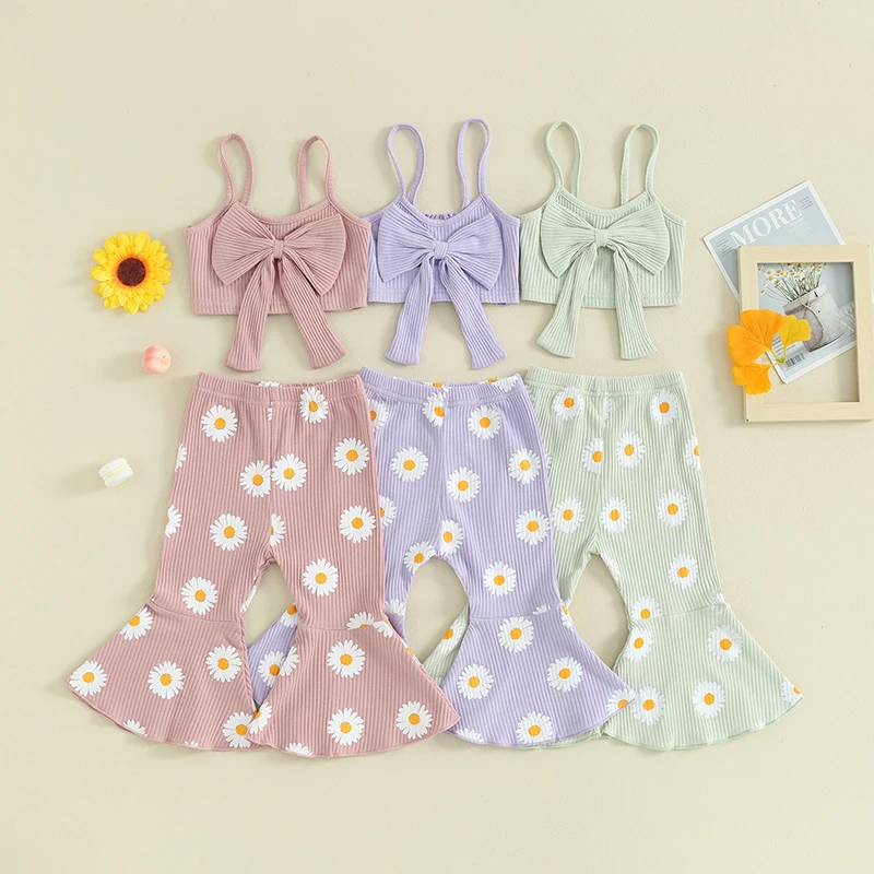 2024-02-23 Lioraitiin 1-5Y Toddler Baby Girl Summer Outfits Sleeveless Cami Tops + Daisy Print Pants Set Clothes 2Pcs