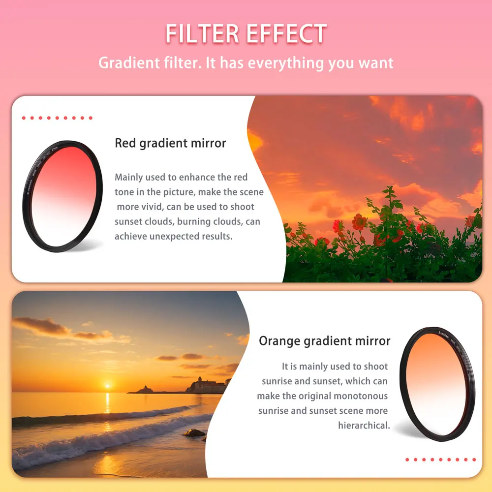 UEGOGO Gnd Filter 55 62 67 72 82 mm Farbverlauf Rot Orange Blau Grau Für Kamera Canon Objektiv M50 600d Nikon D5100 D5600 Sony A6000