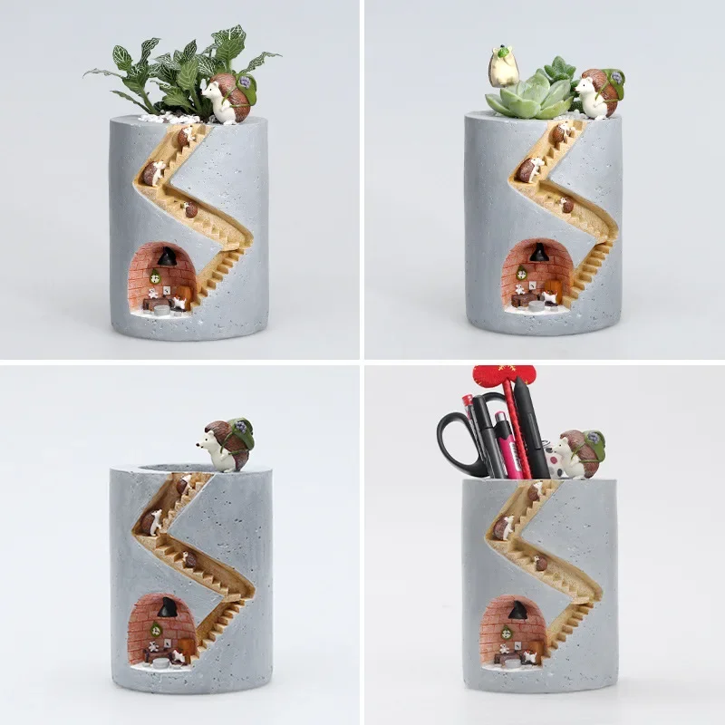 Maceta creativa de erizo, macetas de resina para plantas suculentas, macetas de jardín, figuritas decorativas para decoración de mesa del hogar